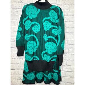 Vintage Cleopatra Made in Italy Wool Blend Skirt/Sweater Set Teal/Black SZ XS-S